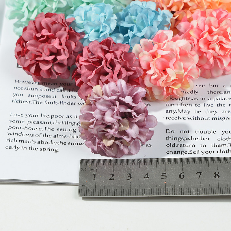 10 gab. 4cm Candy Ball Zīda hortenzijas mākslīgās plūsmas galviņas mājas kāzu dekorēšanai Ziemassvētku DIY vainags amatniecība viltoti ziedi