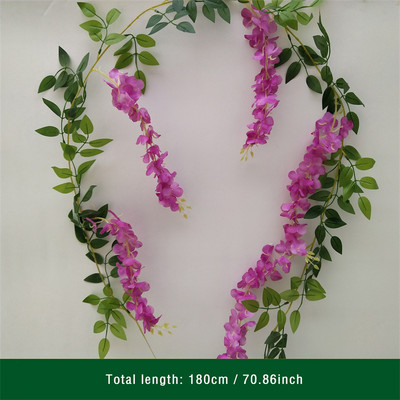 180 cm kunstlik Wisteria lilled taim viinapuu vanik pulmakaunistusteks Ruumikaare lillekujundus Võlts Sakura kodupeokaunistus