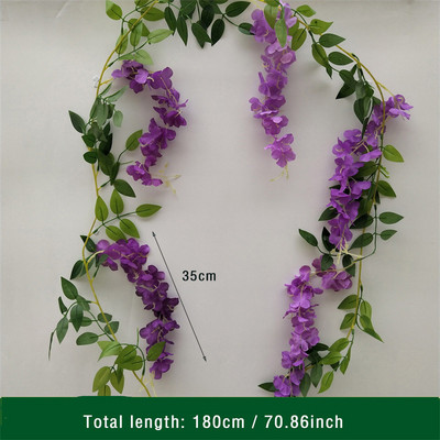 180 cm kunstlik Wisteria lilled taim viinapuu vanik pulmakaunistusteks Ruumikaare lillekujundus Võlts Sakura kodupeokaunistus