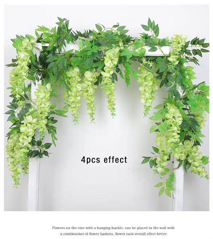 180 cm kunstlik Wisteria lilled taim viinapuu vanik pulmakaunistusteks Ruumikaare lillekujundus Võlts Sakura kodupeokaunistus