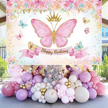 Ροζ πεταλούδα σκηνικά γενεθλίων για κορίτσια διακόσμηση πάρτι Παιδικά BabyShower Φωτογραφία Φωτογραφία φόντου με πεταλούδα διακόσμηση