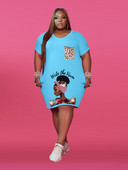 ZJFZML ZZ Liela izmēra sieviešu apģērbs Ikdienas apģērbs ar dziļu V kakla izgriezumu, īsām piedurknēm T-kreklu kleitas Vasaras burtu apdruka Priekšējās kabatas Vestidos