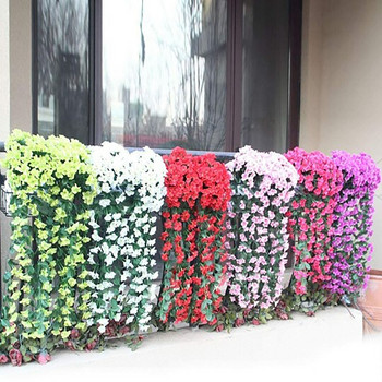 70cm Vivids Τεχνητό βιολετί λουλούδι Τοίχο Κρεμαστό καλάθι Λουλούδια Fake Crepe Orchid Vine Home Party Wedding Light Decor