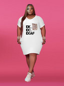 ZJFZML ZZ Plus Size Γυναικεία Ρούχα Γράμμα Print Βαθιά V λαιμόκοψη κοντομάνικο μπλουζάκι πάνω από το γόνατο Φόρεμα με λεοπάρ τσέπες