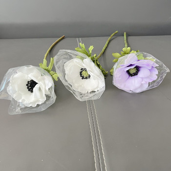Изкуствени цветя от анемони Истинско докосване Копринен цветен клон Сватбен букет за булка Направи си сам домашен декор