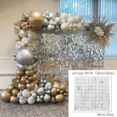 Фон с пайети за парти за рожден ден Блестящ фон с квадратни пайети Популярен сватбен декор Декор за парти за рожден ден Декорация за парти за деца Baby Shower