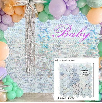 Фон с пайети за парти за рожден ден Блестящ фон с квадратни пайети Популярен сватбен декор Декор за парти за рожден ден Декорация за парти за деца Baby Shower