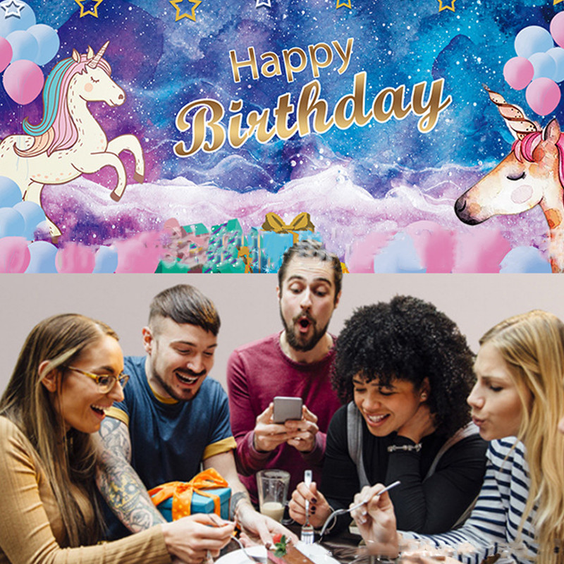 Daudz laimes dzimšanas dienas ballītes fona reklāmkarogs Vienradzis dzimšanas dienas ballītes pasākums Atmosfēras dekorēšanas piederumi Fotoattēlu fona auduma bērnu duša