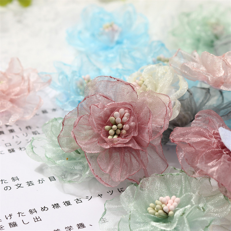 10 DB sifon műhaj virágok ruházat készítés hajkiegészítők csokor esküvői partihoz, kézműves otthoni barkács dekorációhoz