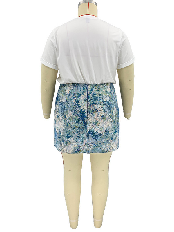 ZJFZML ZZ Liela izmēra divdaļīgie svārku komplekti sievietēm ar dziļu V kakla izgriezumu, garām piedurknēm, apgrieztiem topi un ar ziedu apdruku ar augstu vidukli