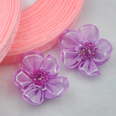 Upick 20 gab. Organzas lentes ziedi bantītes ar pērlītēm Aplikācijas Amatniecības Kāzas Dec A008