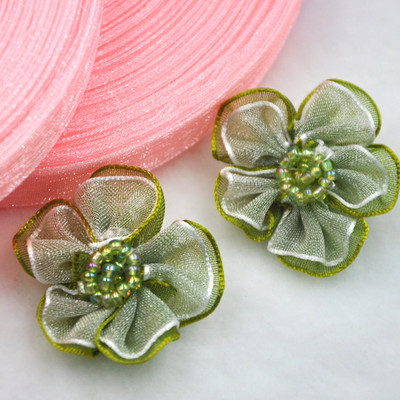 Upick 20 gab. Organzas lentes ziedi bantītes ar pērlītēm Aplikācijas Amatniecības Kāzas Dec A008