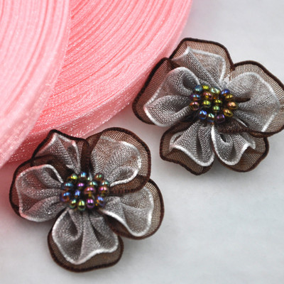 Upick 20 gab. Organzas lentes ziedi bantītes ar pērlītēm Aplikācijas Amatniecības Kāzas Dec A008