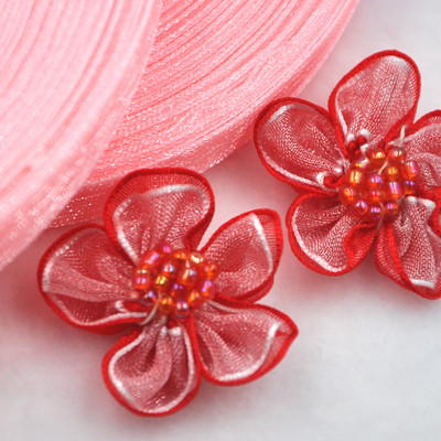 Upick 20 gab. Organzas lentes ziedi bantītes ar pērlītēm Aplikācijas Amatniecības Kāzas Dec A008