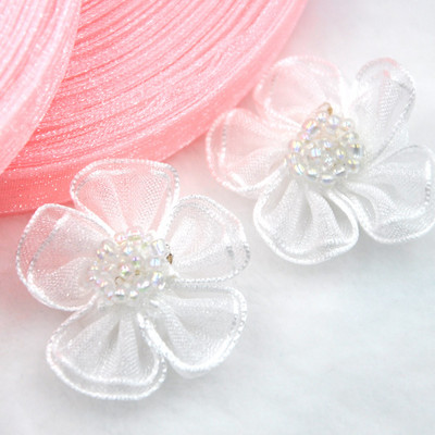 Upick 20 gab. Organzas lentes ziedi bantītes ar pērlītēm Aplikācijas Amatniecības Kāzas Dec A008