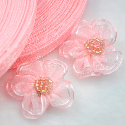 Upick 20 gab. Organzas lentes ziedi bantītes ar pērlītēm Aplikācijas Amatniecības Kāzas Dec A008