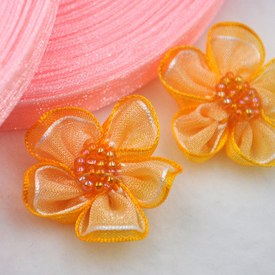 Upick 20 gab. Organzas lentes ziedi bantītes ar pērlītēm Aplikācijas Amatniecības Kāzas Dec A008