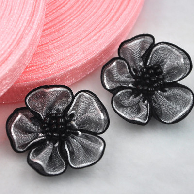 Upick 20 gab. Organzas lentes ziedi bantītes ar pērlītēm Aplikācijas Amatniecības Kāzas Dec A008