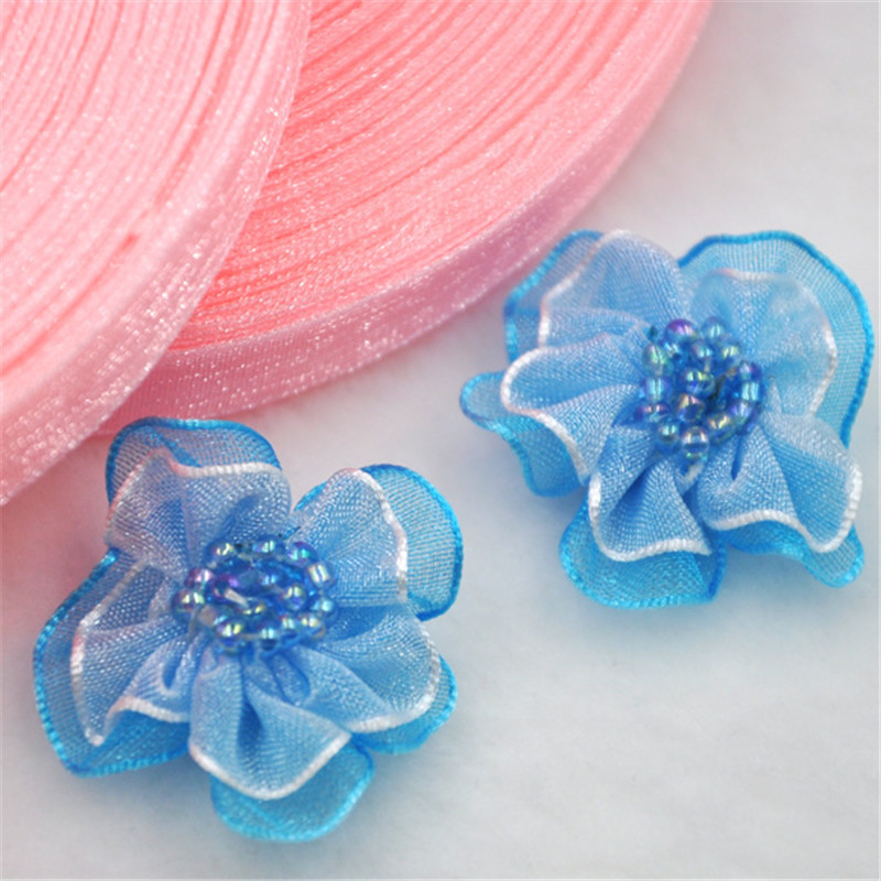 Upick 20 gab. Organzas lentes ziedi bantītes ar pērlītēm Aplikācijas Amatniecības Kāzas Dec A008