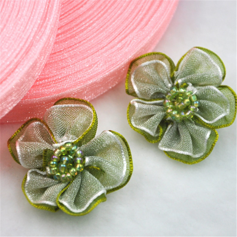 Upick 20 gab. Organzas lentes ziedi bantītes ar pērlītēm Aplikācijas Amatniecības Kāzas Dec A008