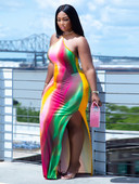 ZJFZML ZZ Liela izmēra kaklasaites krāsas apdrukāta ballīšu kleita sievietēm bez piedurknēm, vasaras brīvdienu kleita ar šķēlumu, Boehmian