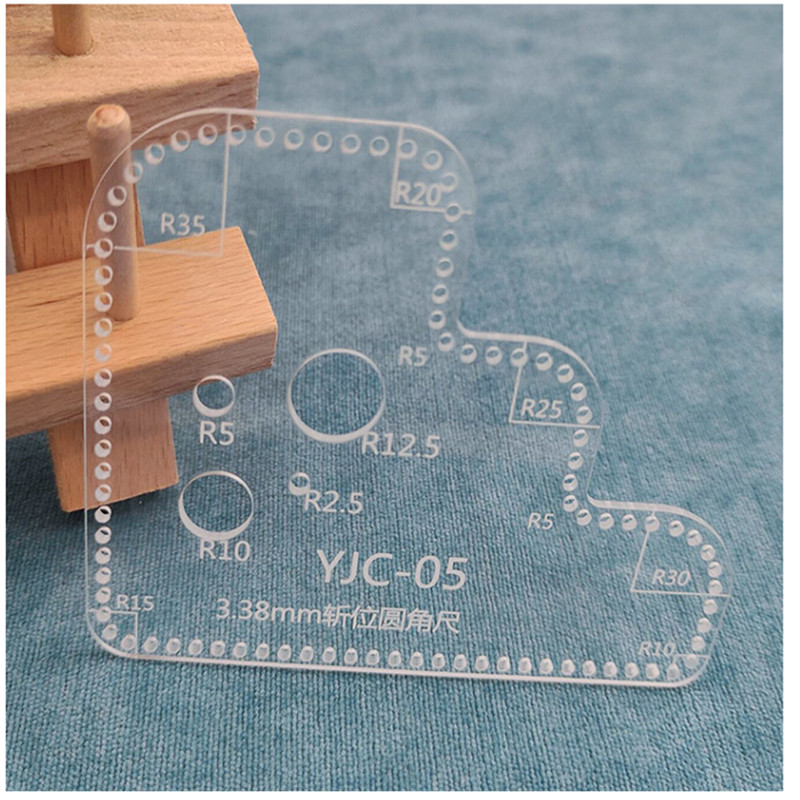 1 vnt. odinis amatų akrilo „Perspex“ pjovimo apskritimo kampo susiuvimo trafareto šablonas