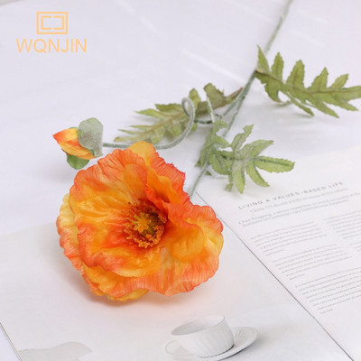 74 cm garš 2 galvu mākslīgo ziedu pušķis Mājas dekors Mākslīgo magoņu viltus zieds DIY ar rokām darināts amatniecības dāvanu kāzu dekors