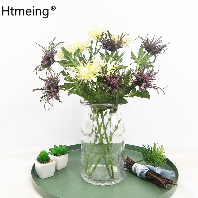 Művirágok 3 fej Műbogáncs Zöld Növények hiba Permetek Központi dekoráció Esküvő Valentin-nap Otthoni dekoráció