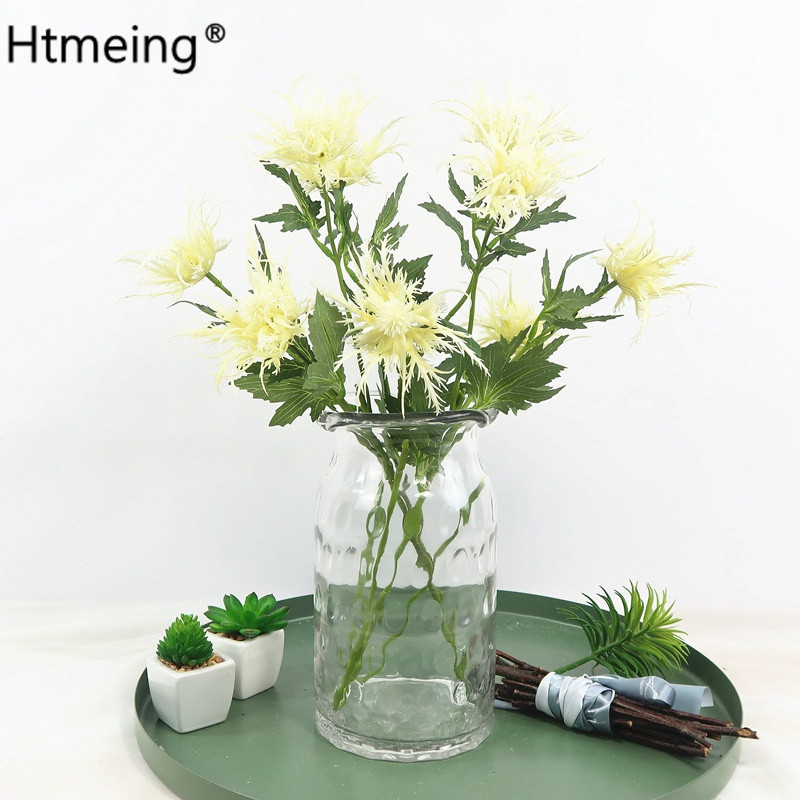 Művirágok 3 fej Műbogáncs Zöld Növények hiba Permetek Központi dekoráció Esküvő Valentin-nap Otthoni dekoráció