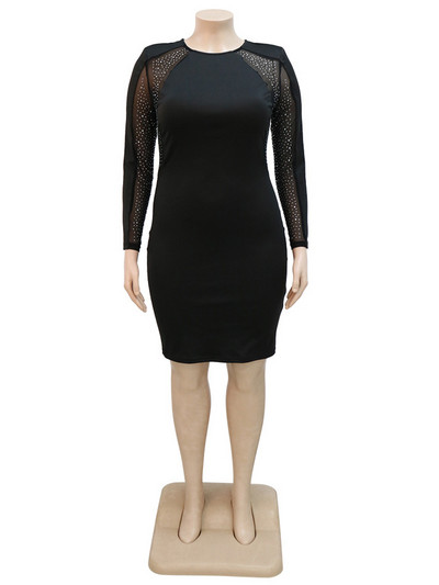 ZJFZML ZZ Liela izmēra caurspīdīga sieta karstās urbšanas procesa dzimšanas dienas kleita sievietēm ar garām piedurknēm, ķermeņa formu veidojoša kleita virs ceļgaliem