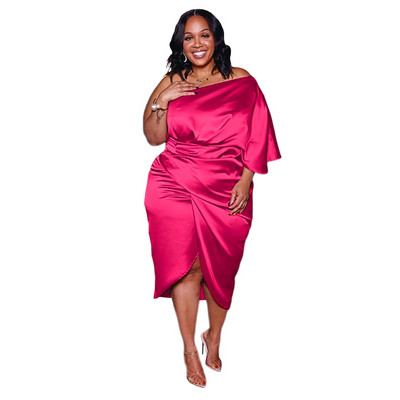 ZJFZML ZZ Liela izmēra kleitas Sieviešu vairumtirdzniecība Eleganta viena pleca puspiedurkne, drapēta priekšpusē, šķēlums, satīna ballīšu kleita, Dropshipping