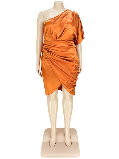 ZJFZML ZZ Liela izmēra kleitas Sieviešu vairumtirdzniecība Eleganta viena pleca puspiedurkne, drapēta priekšpusē, šķēlums, satīna ballīšu kleita, Dropshipping