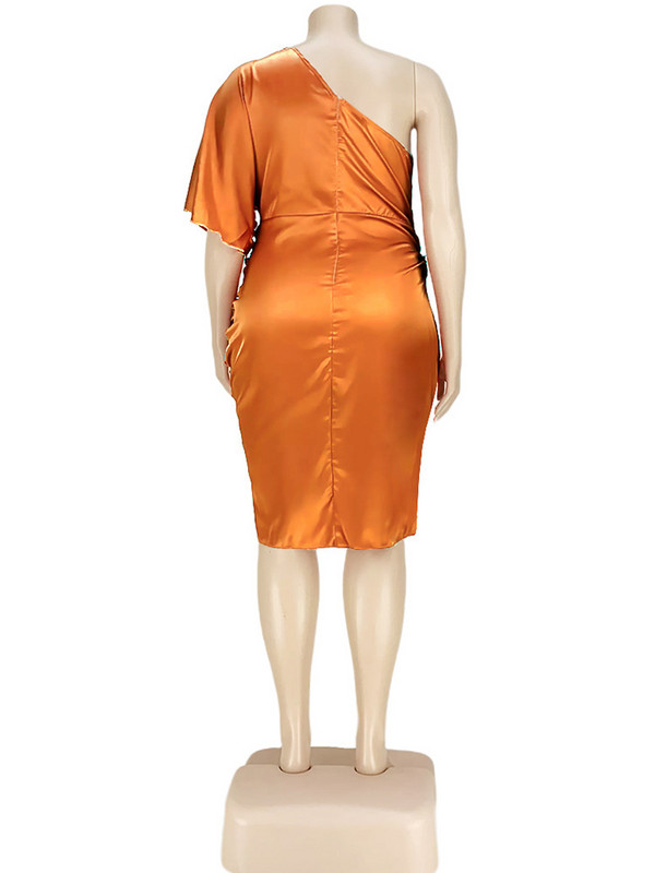 ZJFZML ZZ Liela izmēra kleitas Sieviešu vairumtirdzniecība Eleganta viena pleca puspiedurkne, drapēta priekšpusē, šķēlums, satīna ballīšu kleita, Dropshipping