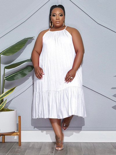 ZJFZML ZZ Liela izmēra kleitas Sieviešu apģērbs 2022. gada spageti siksniņa bez piedurknēm, vaļīga kroku kleita ikru vidusdaļā, ērta Vestidos