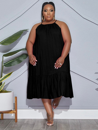 ZJFZML ZZ Liela izmēra kleitas Sieviešu apģērbs 2022. gada spageti siksniņa bez piedurknēm, vaļīga kroku kleita ikru vidusdaļā, ērta Vestidos