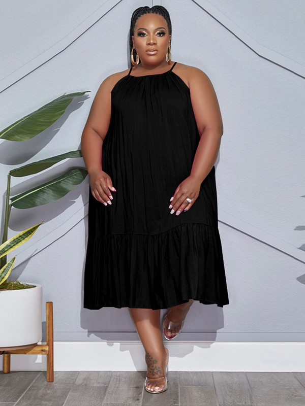 ZJFZML ZZ Liela izmēra kleitas Sieviešu apģērbs 2022. gada spageti siksniņa bez piedurknēm, vaļīga kroku kleita ikru vidusdaļā, ērta Vestidos