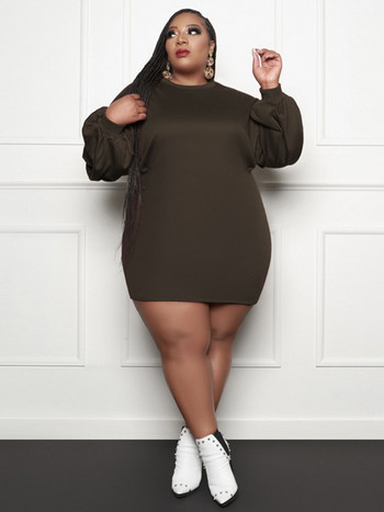 ZJFZML ZZ Plus Size Bodycon T-shirt Κοντά Φορέματα Γυναικεία Φεστιβάλ Ρούχα 2022 Casual Crewneck Μακρυμάνικο Κλαμπ Φόρεμα