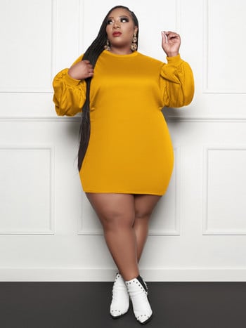 ZJFZML ZZ Plus Size Bodycon T-shirt Κοντά Φορέματα Γυναικεία Φεστιβάλ Ρούχα 2022 Casual Crewneck Μακρυμάνικο Κλαμπ Φόρεμα