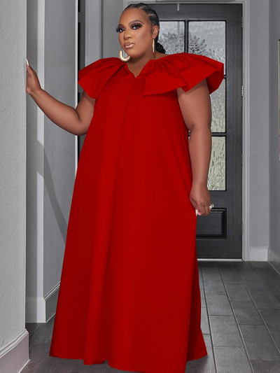 ZJFZML ZZ Liela izmēra, dziļi V kakla izgriezuma tauriņš ar īsām piedurknēm kleitas līdz grīdai vasaras sieviešu vienkrāsains, brīvi pieguļošs viengabala kleita