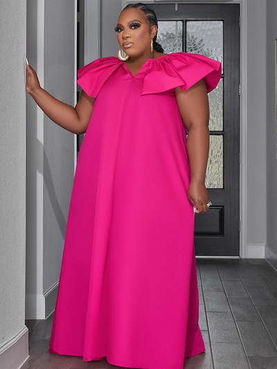 ZJFZML ZZ Liela izmēra, dziļi V kakla izgriezuma tauriņš ar īsām piedurknēm kleitas līdz grīdai vasaras sieviešu vienkrāsains, brīvi pieguļošs viengabala kleita