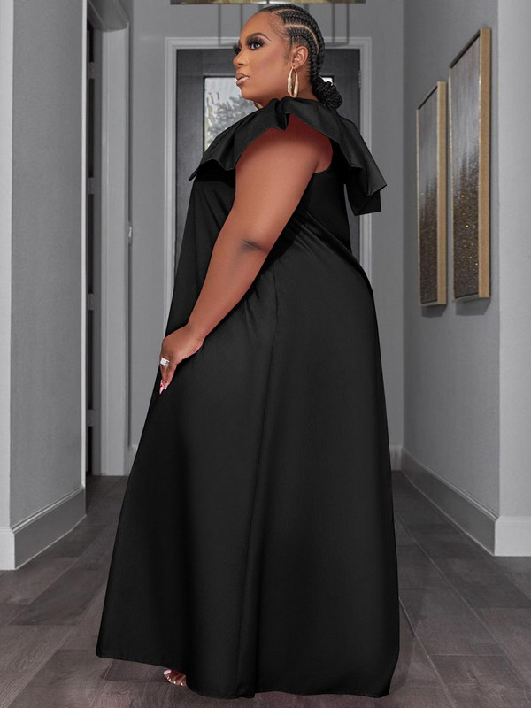 ZJFZML ZZ Liela izmēra, dziļi V kakla izgriezuma tauriņš ar īsām piedurknēm kleitas līdz grīdai vasaras sieviešu vienkrāsains, brīvi pieguļošs viengabala kleita