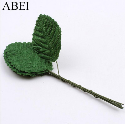 50db/tétel Minőségi bársony levél drótszárral művirág levelek csokor esküvői parti dekorációhoz barkács koszorú füzér
