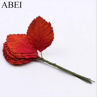 50db/tétel Minőségi bársony levél drótszárral művirág levelek csokor esküvői parti dekorációhoz barkács koszorú füzér