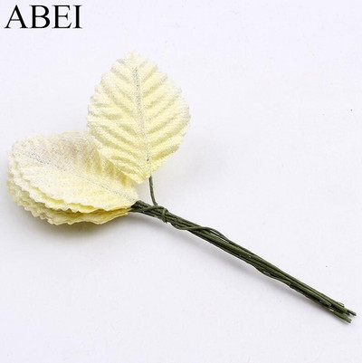 50db/tétel Minőségi bársony levél drótszárral művirág levelek csokor esküvői parti dekorációhoz barkács koszorú füzér