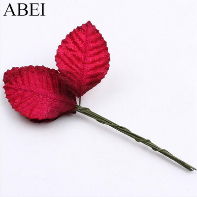 50db/tétel Minőségi bársony levél drótszárral művirág levelek csokor esküvői parti dekorációhoz barkács koszorú füzér