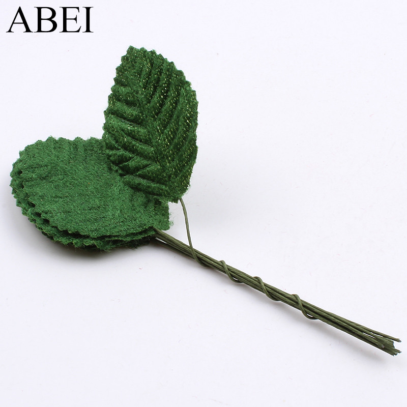 50db/tétel Minőségi bársony levél drótszárral művirág levelek csokor esküvői parti dekorációhoz barkács koszorú füzér