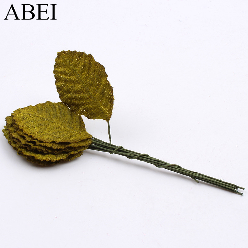 50db/tétel Minőségi bársony levél drótszárral művirág levelek csokor esküvői parti dekorációhoz barkács koszorú füzér