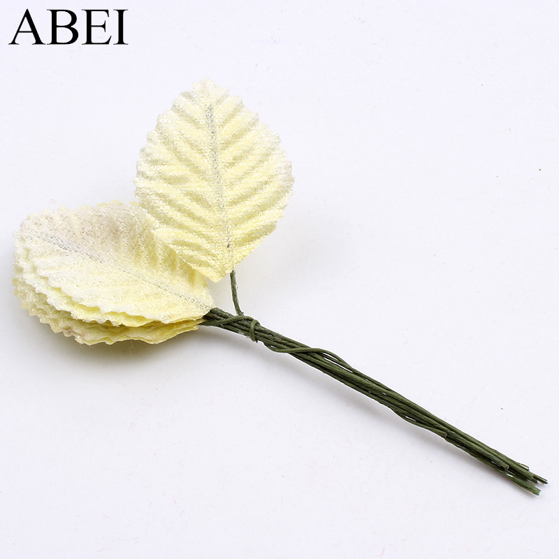 50db/tétel Minőségi bársony levél drótszárral művirág levelek csokor esküvői parti dekorációhoz barkács koszorú füzér