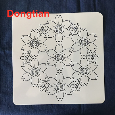 Gražus vyšnių žiedų Sashiko šablonas Sashiko trafaretas minkštas šablonas 27*27cm