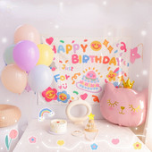 Ins korejiešu stila pozers daudz laimes dzimšanas dienā, grafiti raksta reklāmkarogs, bērnu dušas piederumi